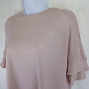 Banana Republic Womens Ruffle Sleeve Knit Top Size M Blush Pink Lagenlook Comfy